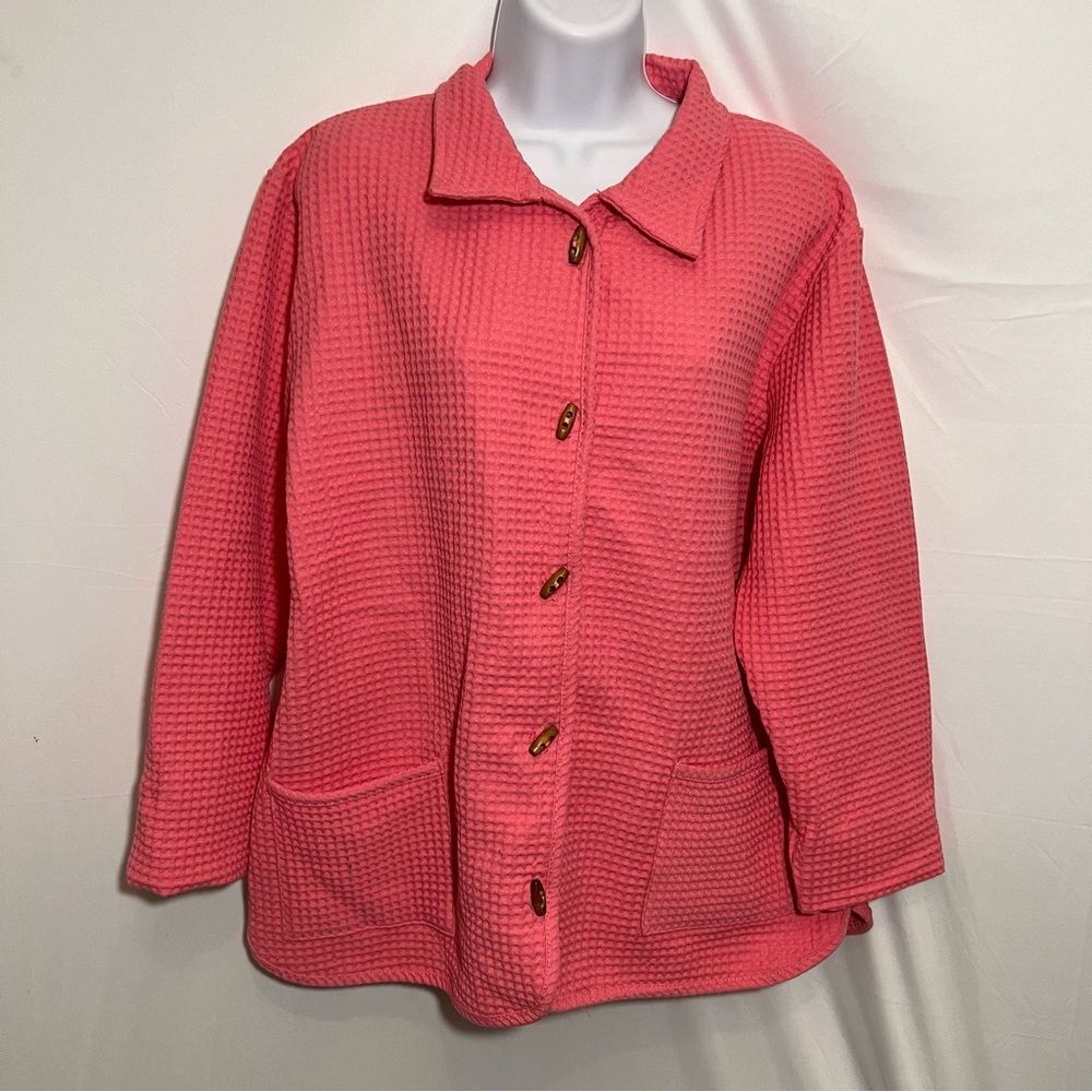 Vintage Jacket Shirt Button Up Choral Waffle Pattern Westside by Allison Lane XL